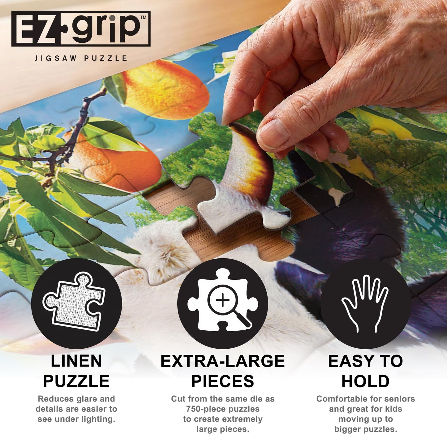 MasterPieces - 300 Piece Jigsaw Puzzle, Large EZ Grip Shapes, Moo Love, Fun for Adults, Seniors, Family, Kids, Matte Finish, 18"x24