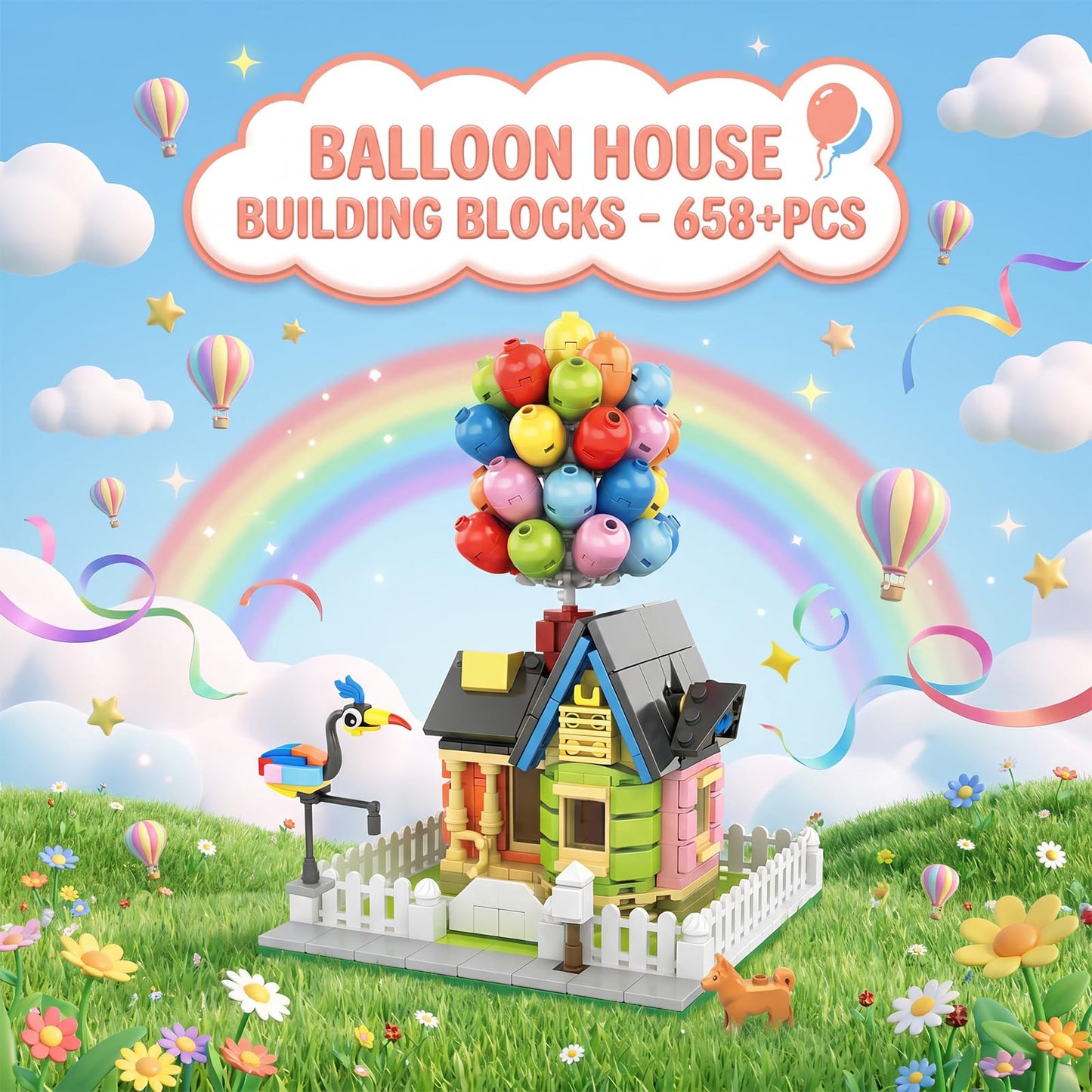 JYLWSMHMU Up Balloon House Building Blocks Set Classic Film Brick Model Collectible 12.8in Tall Display Shelf Gift 658 Pcs