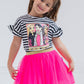 Barbie Big Girls T-Shirt and Mesh Tutu Black/Pink 14-16