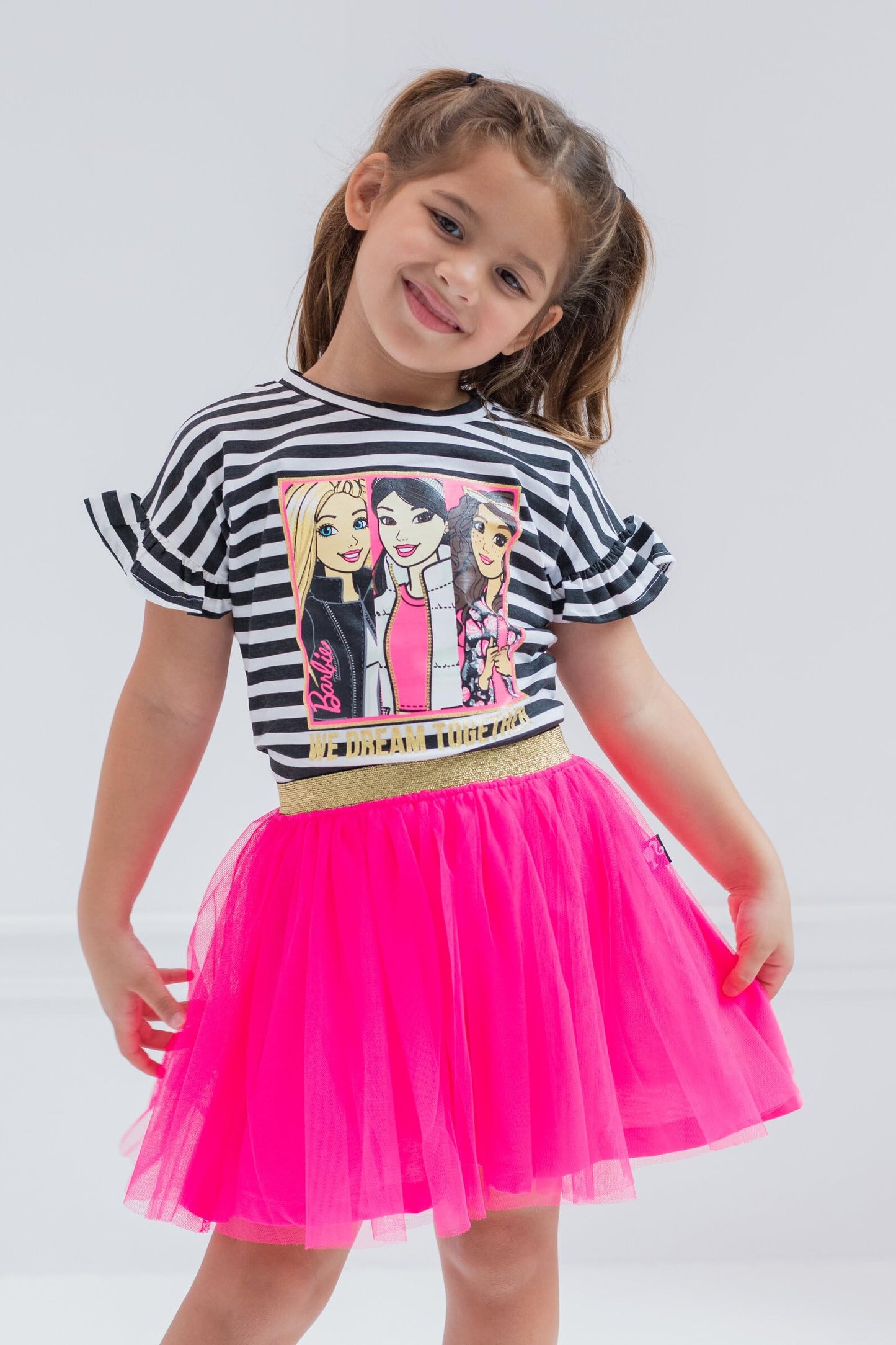 Barbie Big Girls T-Shirt and Mesh Tutu Black/Pink 14-16