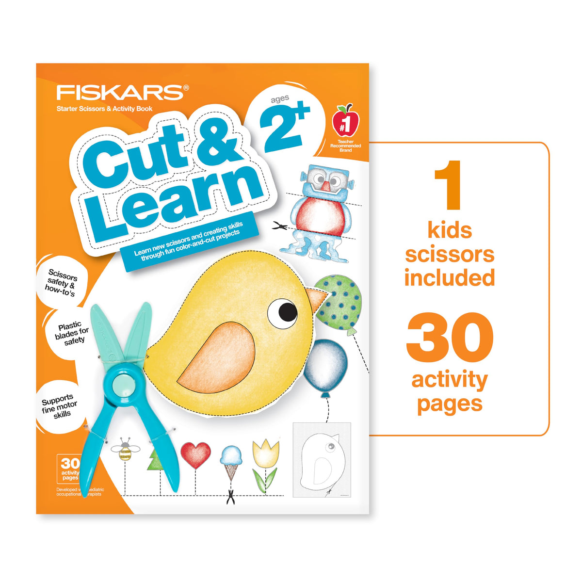 Fiskars Toddler Activity Book with Safety Scissors, For Kids Ages 2, 3, 4+