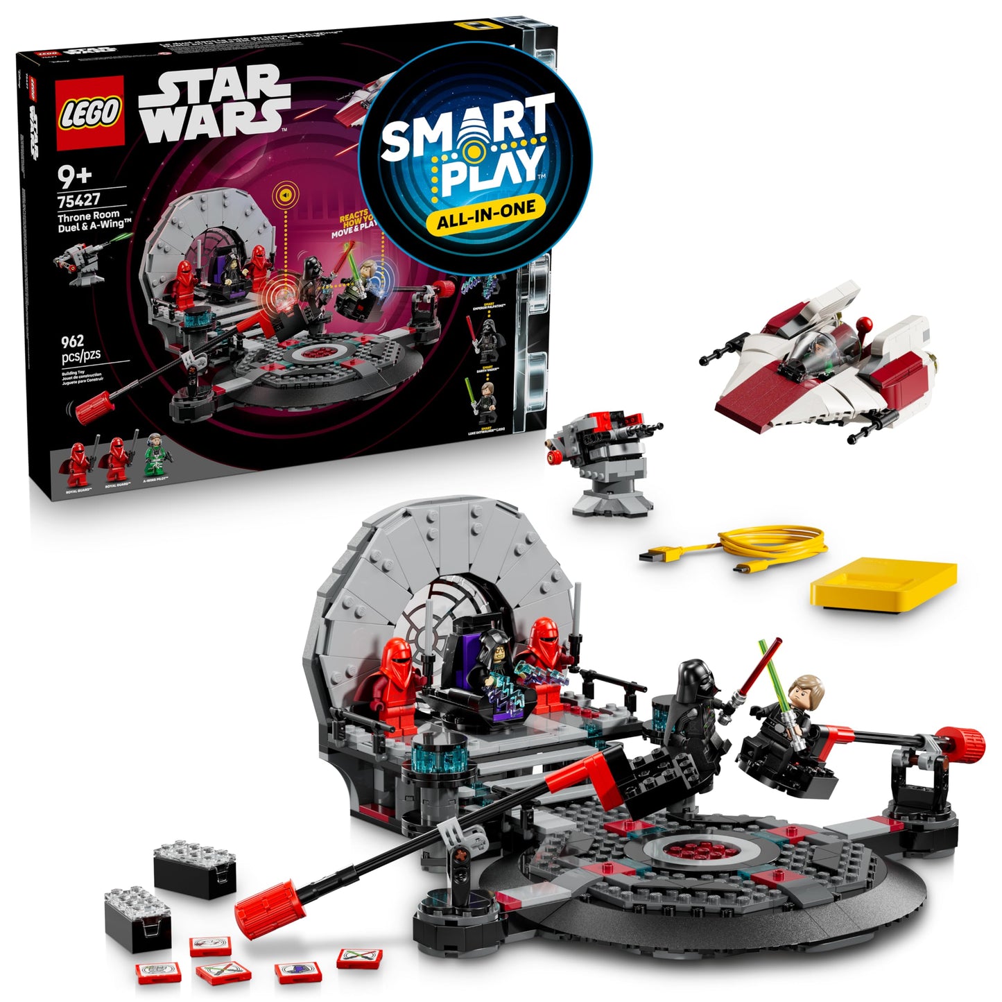 LEGO Star Wars SMART Play: Throne Room Duel & A-Wing Interactive Building Toy - All-in-One Set - Reacts to How You Move and Play with a SMART Brick