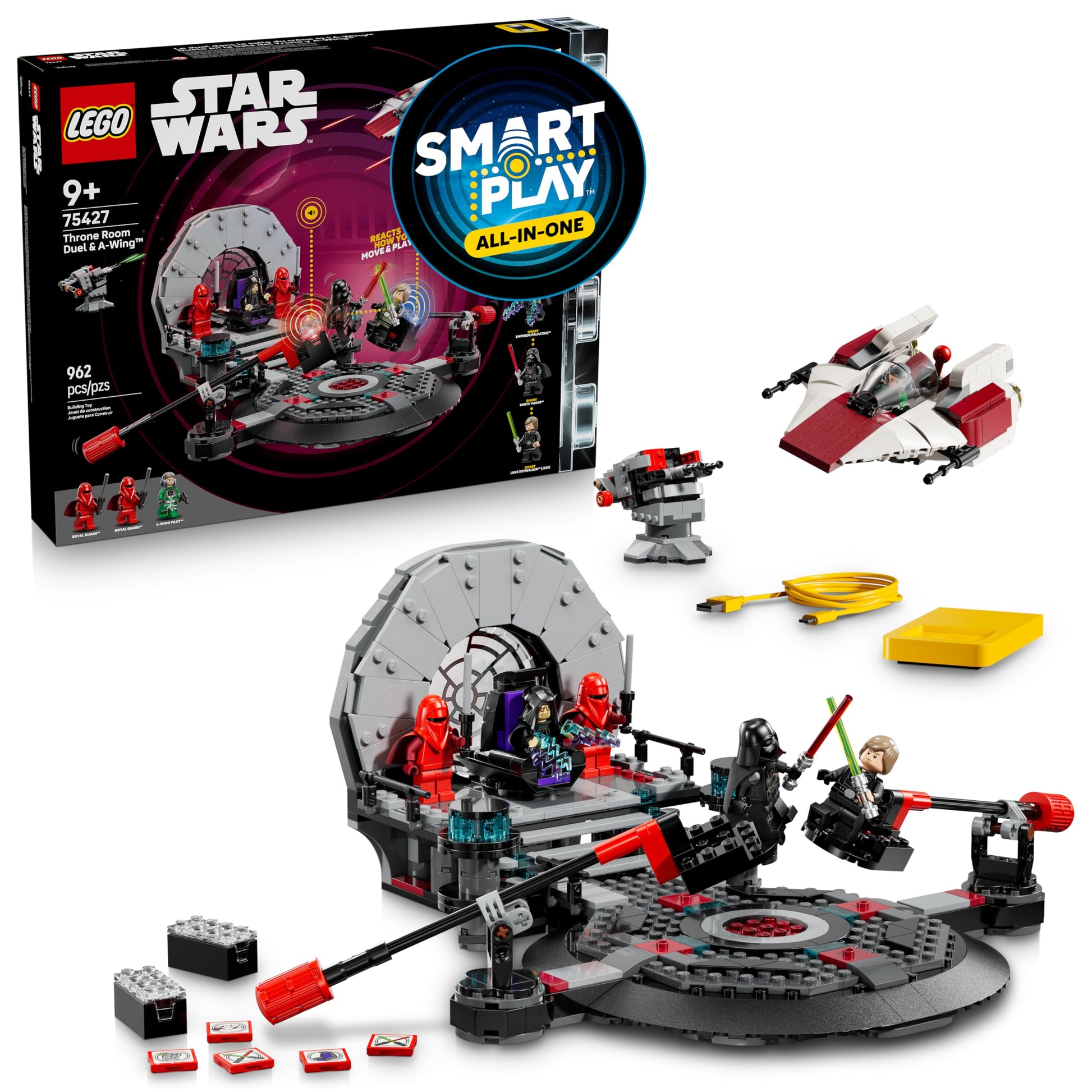 LEGO Star Wars SMART Play: Throne Room Duel & A-Wing Interactive Building Toy - All-in-One Set - Reacts to How You Move and Play with a SMART Brick
