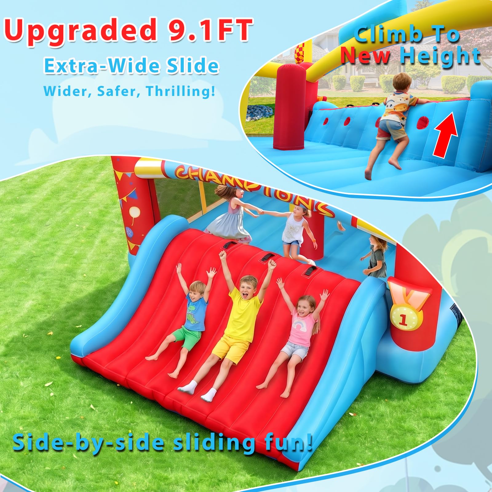 Inflatable Bounce House for Big Kids, 13.4x13 FT Large Bouncy Castle Upgraded Extra-Wide Slide, Blow Up Jumping Bouncer with Obstacle Poles & Target