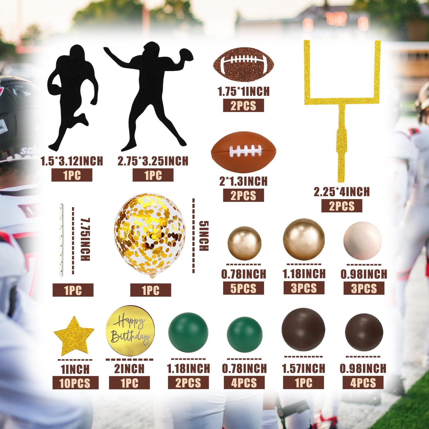 43 PCS Football Cake Topper Goal Post Mini Rugby Ball Player Cake Toppers for Football Theme Birthday Supplies