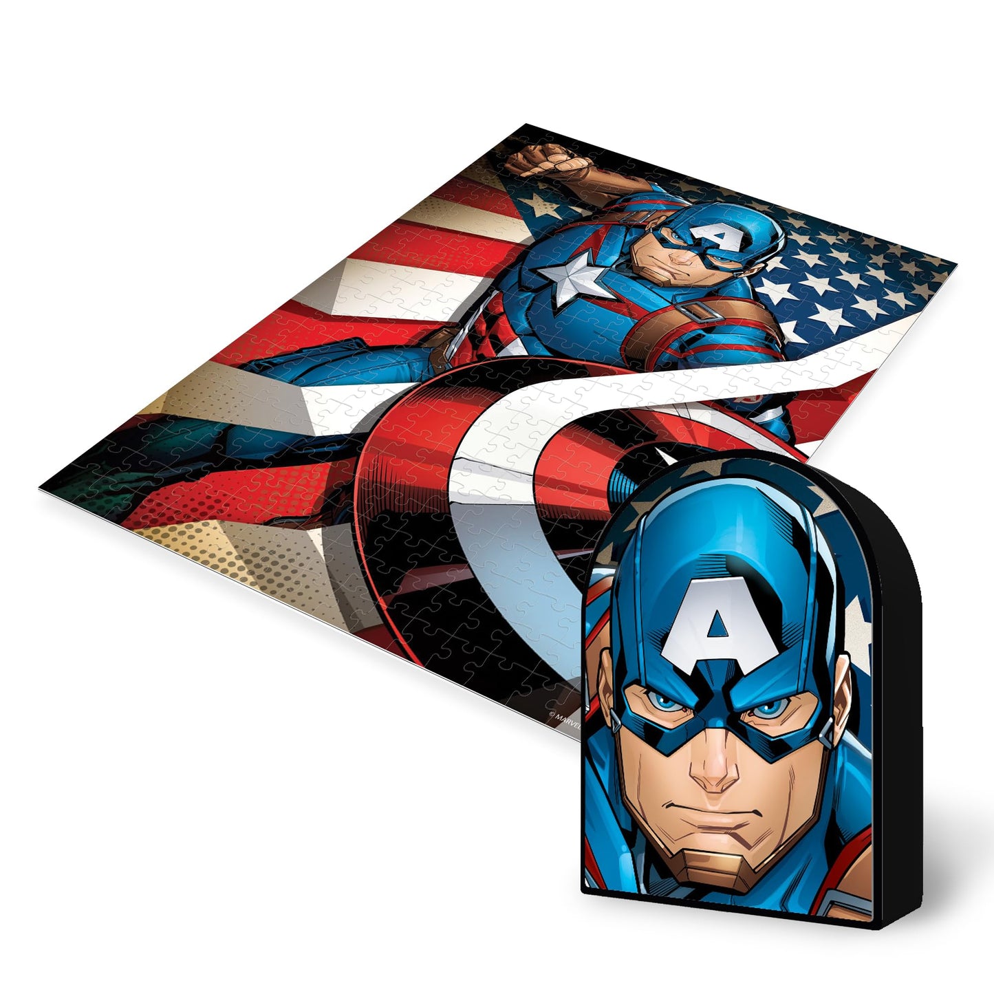 Prime 3D | Marvel | Avengers Captain America | 300 Piece 3D Shaped Tin Puzzle for Adults & Kids | Collectable Shaped | Finished Size 12"x18" | Tin