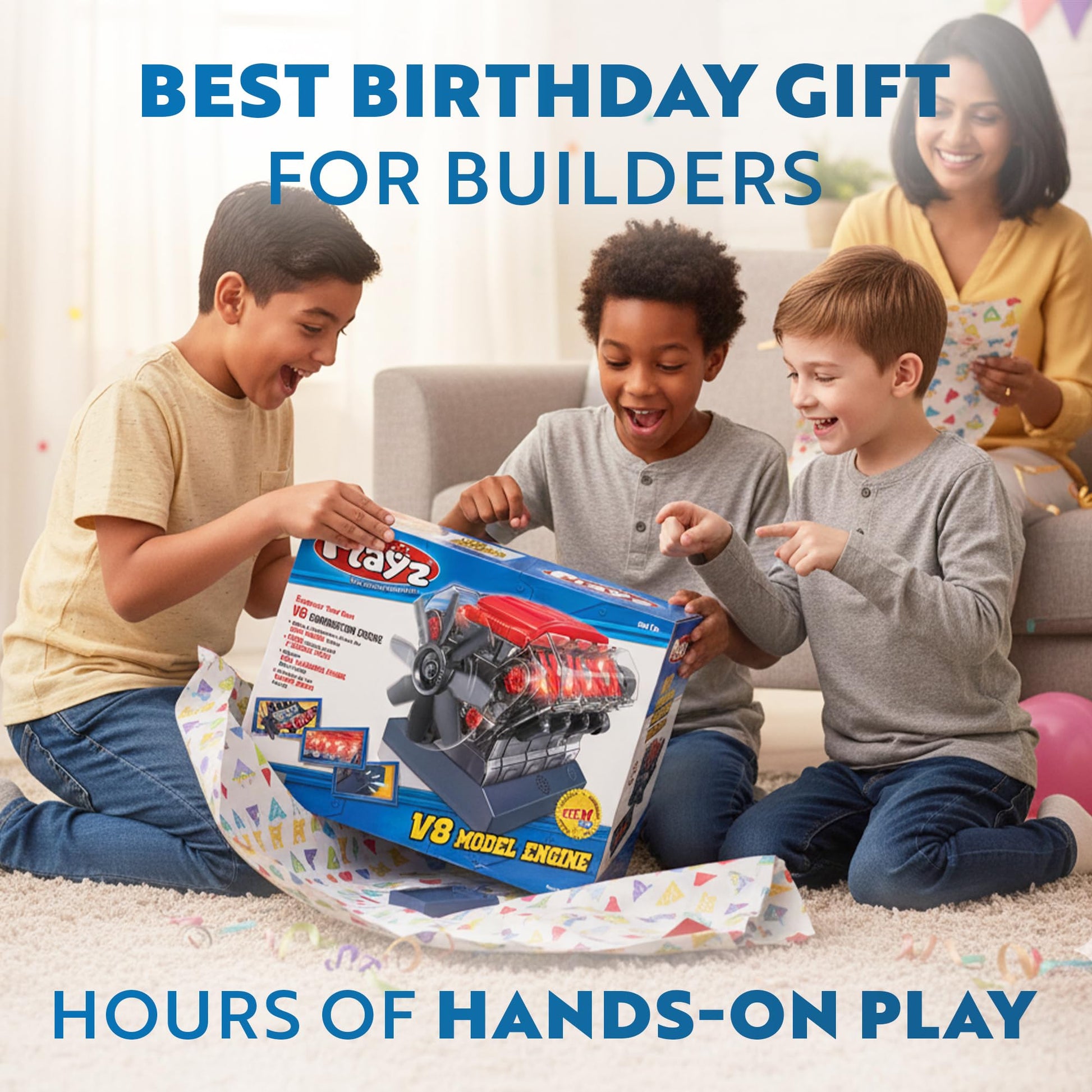 Playz V8 Combustion Engine Model Kit that Runs - Build Your Own STEM Mini V8 Model Engine Kit for Adults & Kids Age 12+, Visible V8 Mini Engine Kit