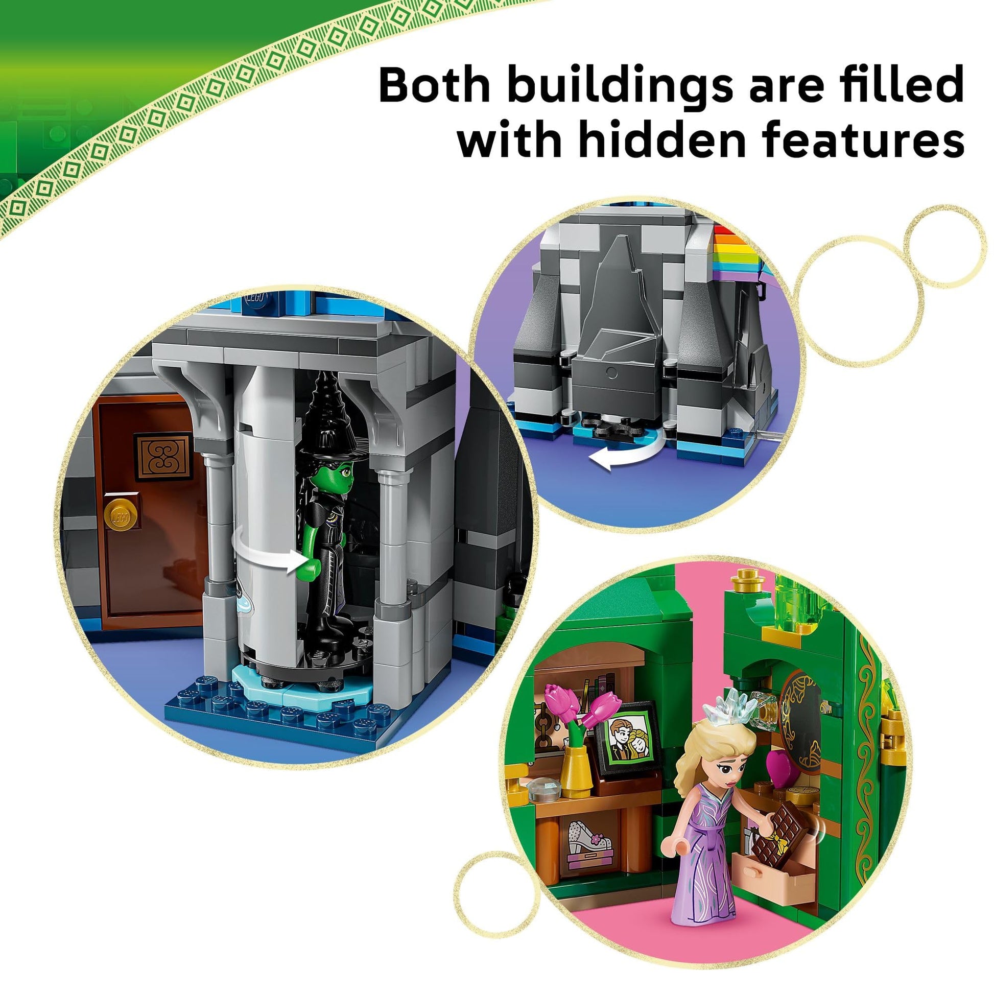 LEGO Wicked Emerald City & Kiamo Ko Castle Building Toy - Elphaba & Glinda Toy Figures, 2 Buildable Playsets, & Flying Monkey Minifigure for Kids