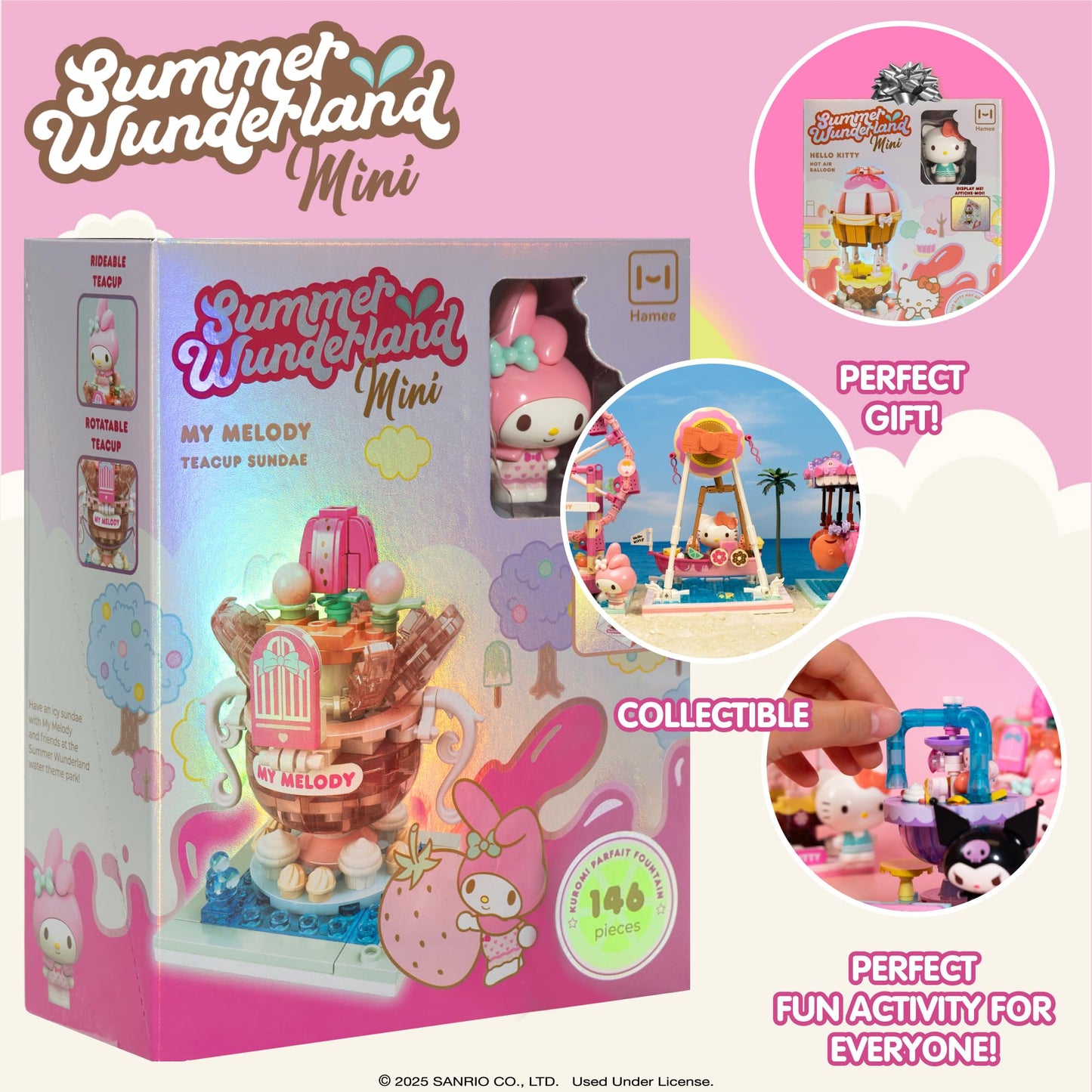 Hamee Sanrio Hello Kitty and Friends ‘Summer Wunderland Mini’ Cute Water Theme Park Building Block Set Birthday Gift, Party Favor, Stress Relief