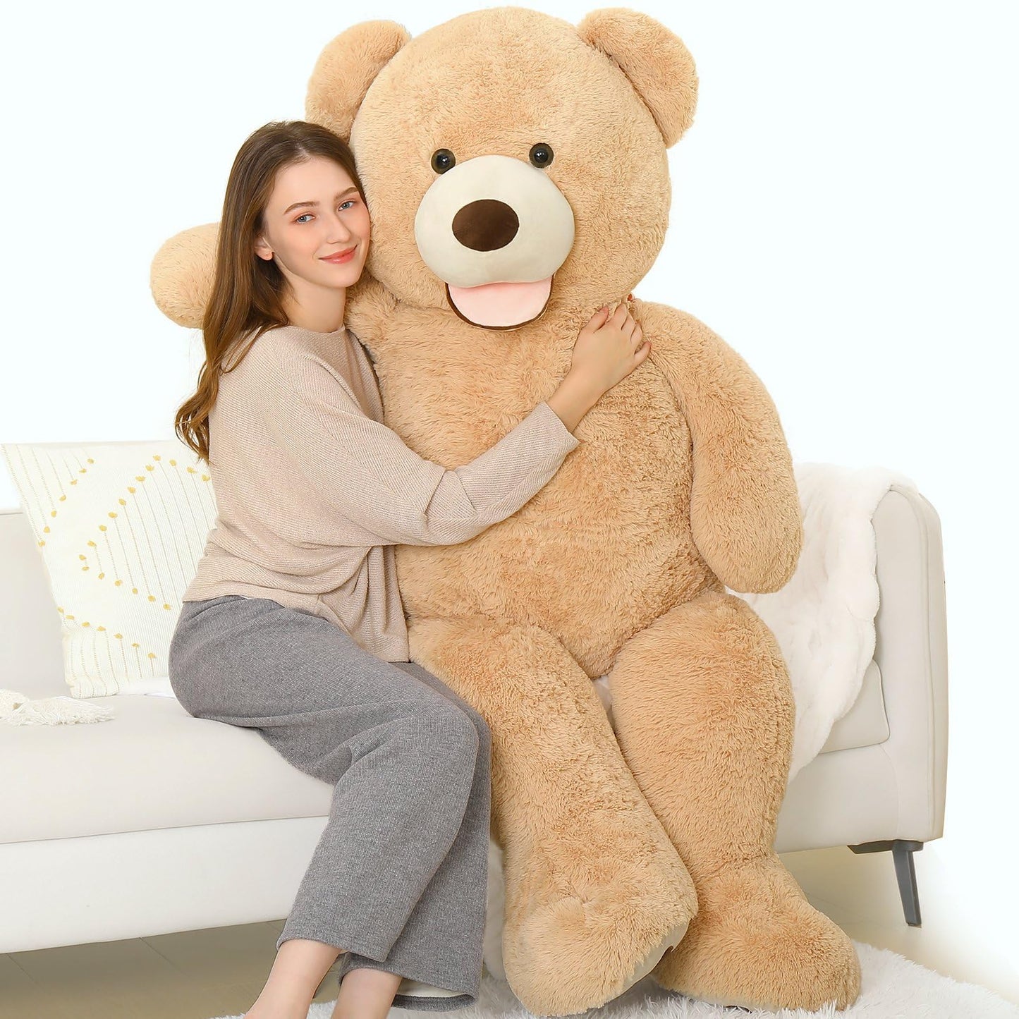 MorisMos 51 inch Smile Giant Teddy Bear, Large Stuffed Bears with Big Footprints, Big Stuffed Animals Cuddly Plush Gifts for Girlfriends, Boyfriend