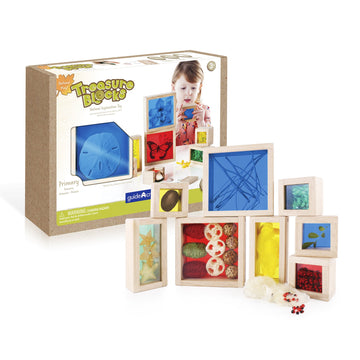 Guidecraft Treasure Blocks - Primary: Smooth Wooden Observation Stacking Blocks with Transparent Windows, Educational Toy for Kids