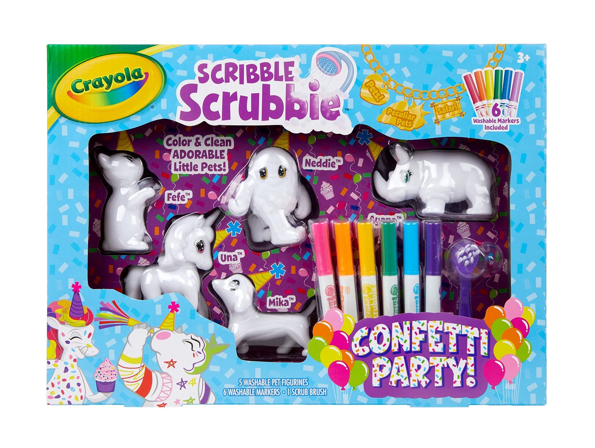 Crayola Scribble Scrubbie Toy Pet Playset, Confetti Party Pack, Coloring Toy for Kids, Gift for Ages 3, 4, 5, 6, 7