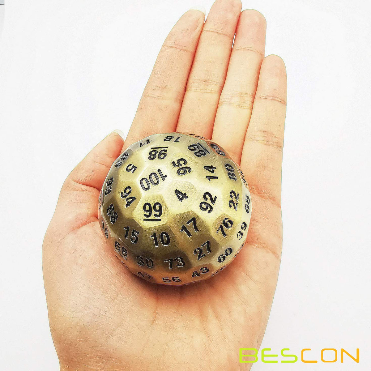 Bescon Solid Metal 100 Sided Dice, Game Dice D100, Giant Polyhedral Metal 100 Sides Dice 50MM in Diameter (1.97in), Ancient Brass