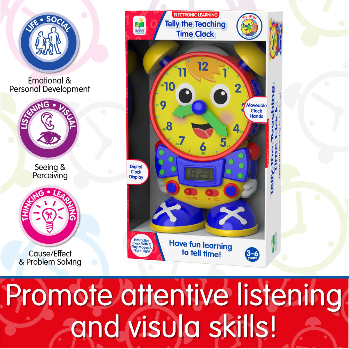 The Learning Journey Telly the Teaching Time Clock - Interactive Analog & Digital Time Learning Toy - Educational Toddler Clock for Ages 3+