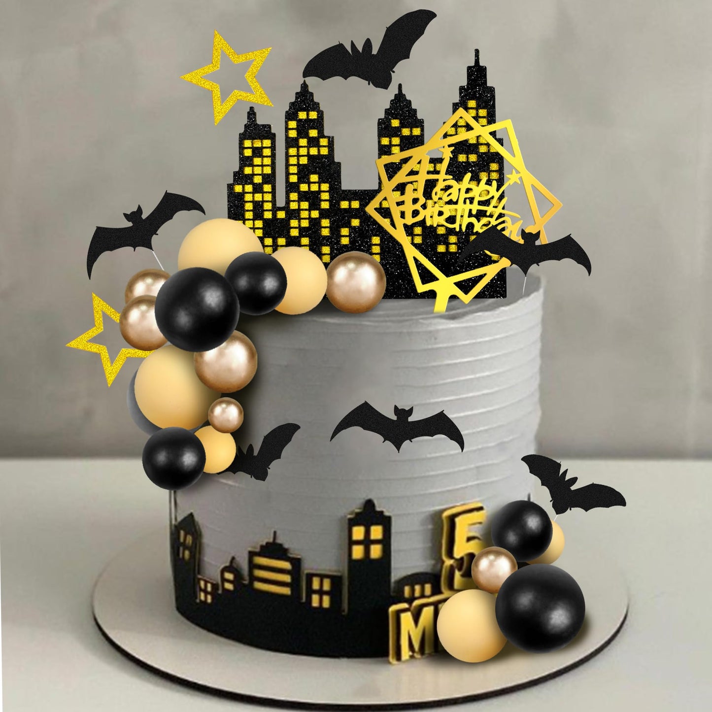 Bat Cake Topper Happy Birthday Cake Decorations for Bat Theme Birthday Halloween Supplies
