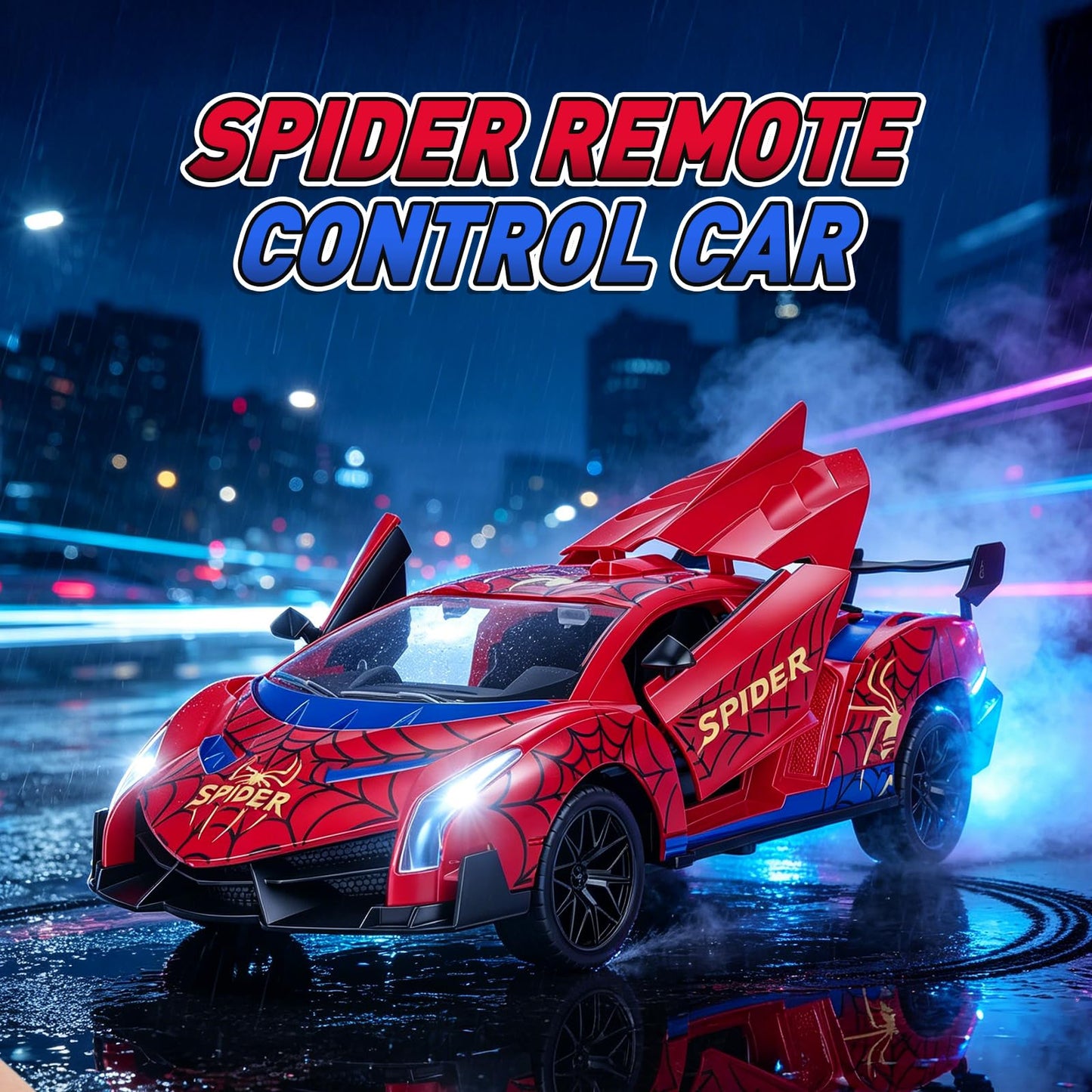 CHMYWJ Spider Remote Control Car with Lights, Spray, Openable Scissor Doors Gifts for 3 4 5 6 7 8 9 10 Year Old Boys Age 3-4 4-6 6-8 8-12 Christmas