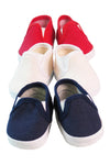American Fashion World Red White and Blue Canvas Slip-Ons for 18-Inch Dolls | 3 Pack | Premium Quality & Trendy Design | Dolls Shoes | Shoe Fashion