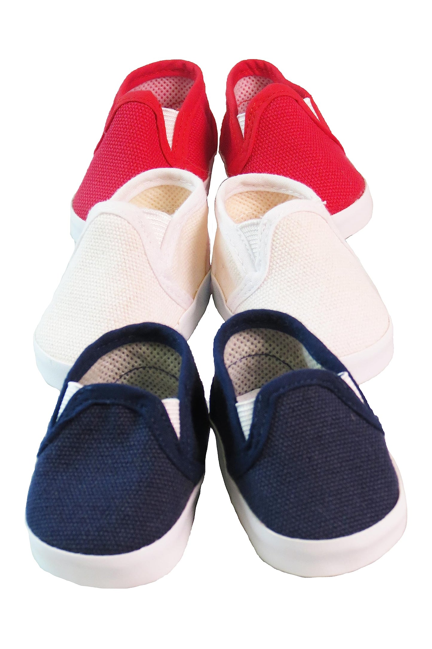 American Fashion World Red White and Blue Canvas Slip-Ons for 18-Inch Dolls | 3 Pack | Premium Quality & Trendy Design | Dolls Shoes | Shoe Fashion