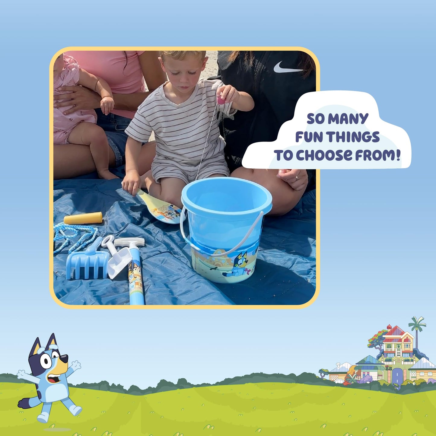 Little Kids Bluey Beach Toys Set | 9pc Sand Toys & Beach Bucket | Ages 3-10, Medium