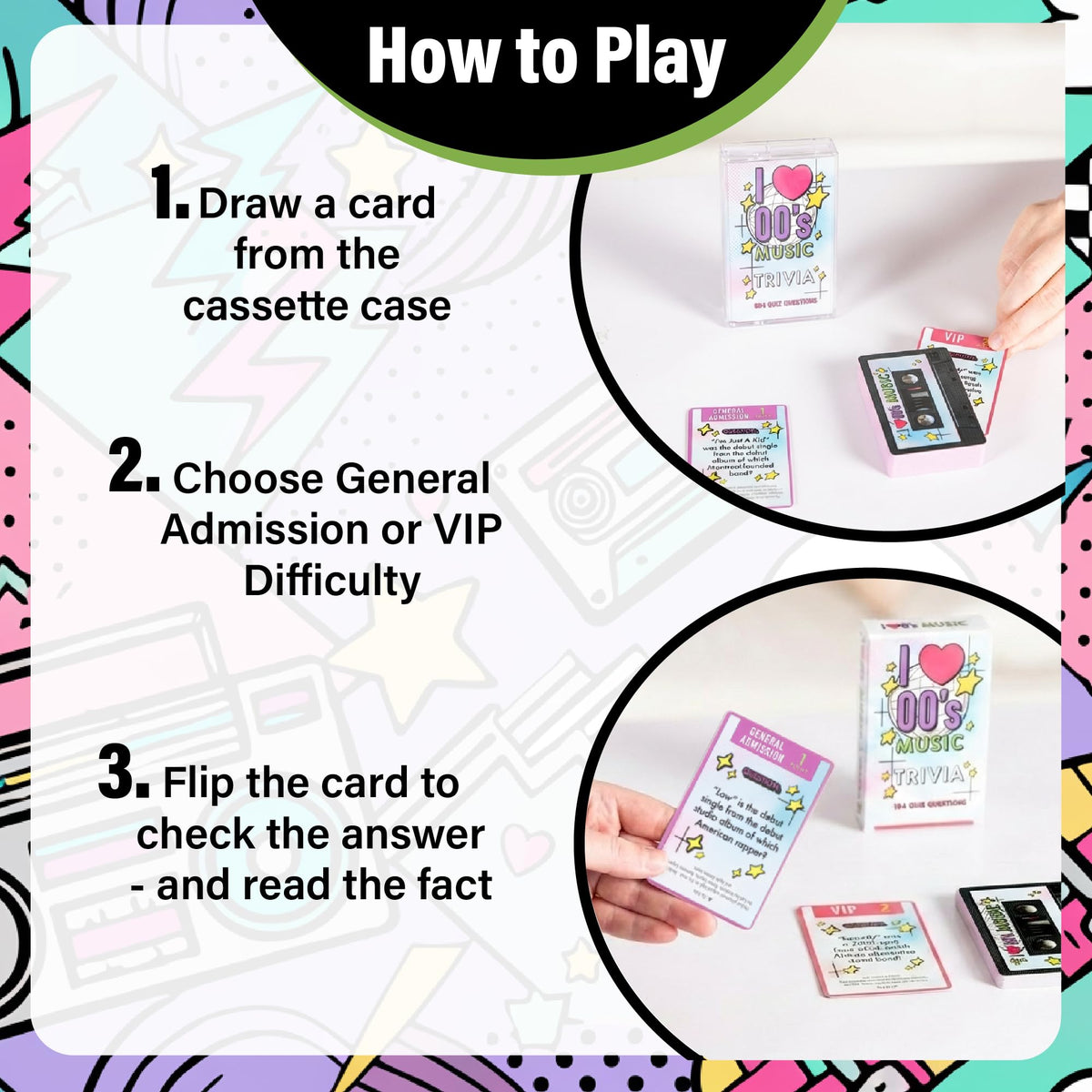 AQUARIUS Music Trivia Card Game - Pop, Rock, Hip-Hop & Alternative Quiz - Party Game for Adults & Teens, Gift for Music Lovers - I Love the 2000s