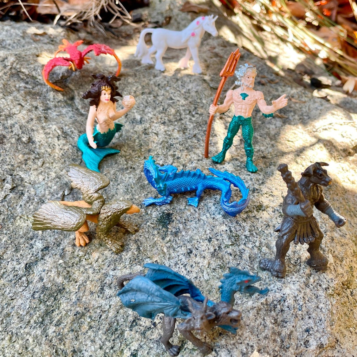 Safari Ltd. Mythical Realm TOOB - 8 Mini Figurines: Chimera, Griffin, Phoenix, Unicorn, Sea Dragon, Minotaur, Poseidon, & Mermaid - Mythology
