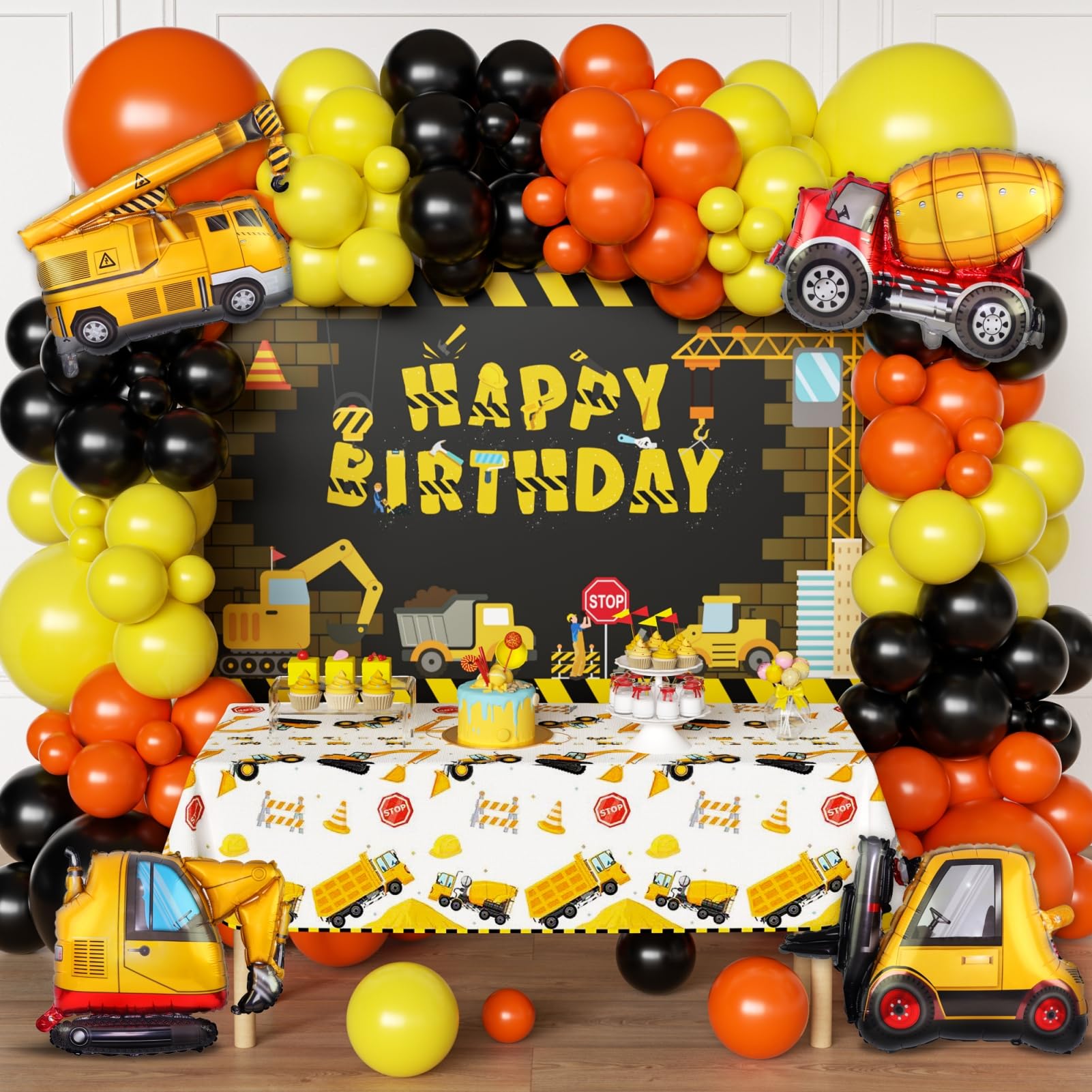 Construction Party Supplies Dump Truck Party Decorations Kits Set arch kit Garland, Construction Backdrop,Construction tablecloth for Kids Party