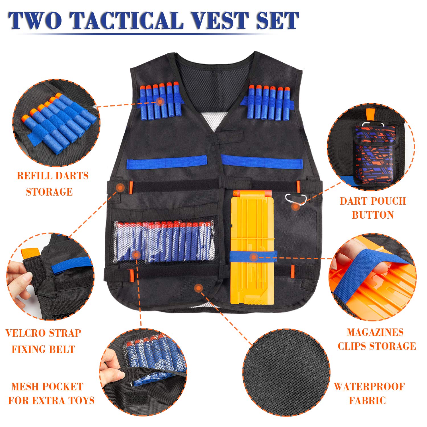 2 Pack Kids Tactical Vest Kit for Nerf Guns Game N-Strike Elite