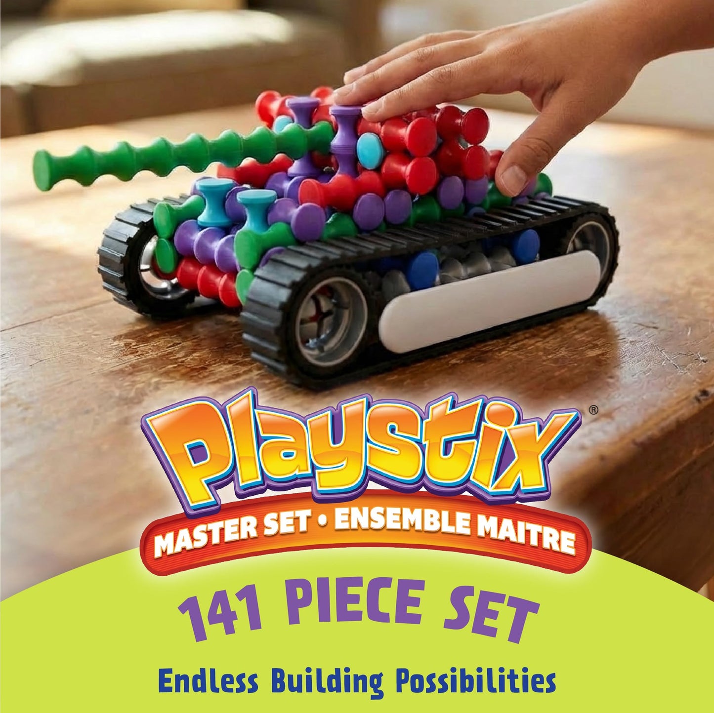 POPULAR PLAYTHINGS Playstix, Building Sticks Kit for Kids, Construction Stem Building Toy Gift for Boys & Girls - Master Set 141 Piece
