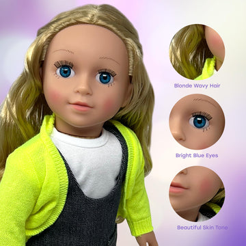 18 Inch Dolls with Soft Hair and Accessories - Soft Body 18 inch Doll with Poseable Vinyl Arms & Legs, Dress Outfit - Cute 18" Doll Set for Girls