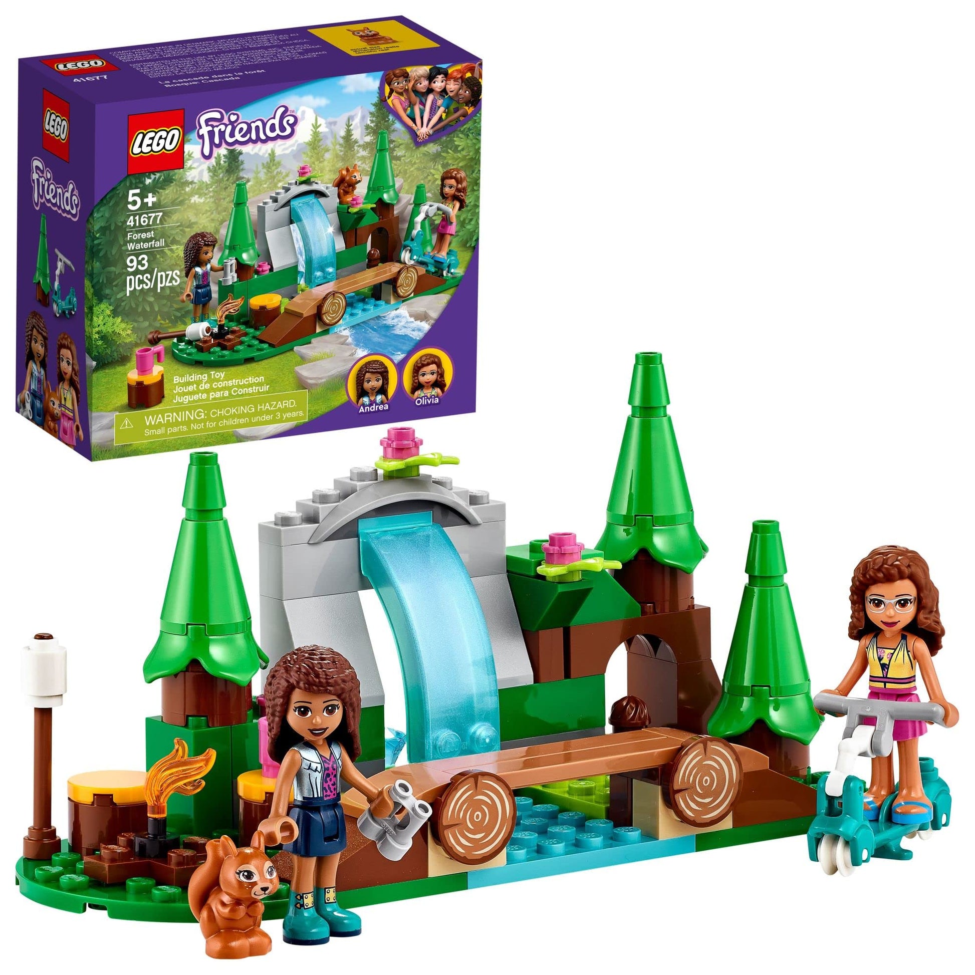 LEGO Friends Forest Waterfall Camping Adventure Set, Building Toys with Andrea and Olivia Mini-Dolls, Toys for 5 Plus Year Old Kids, Girls & Boys
