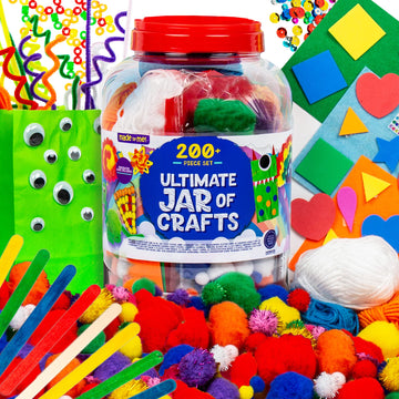 Made By Me! Ultimate Jar of Crafts, 200+ Piece Rainbow Craft Supply Bundle, Craft Supplies Starter Kit, Great Arts & Crafts Kit for Travel