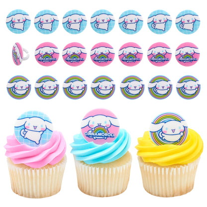 DecoPac Cinnamoroll Rings, 24 Hello Kitty Cupcake Decorations, Blue And Pink Toppers - 24 Pack
