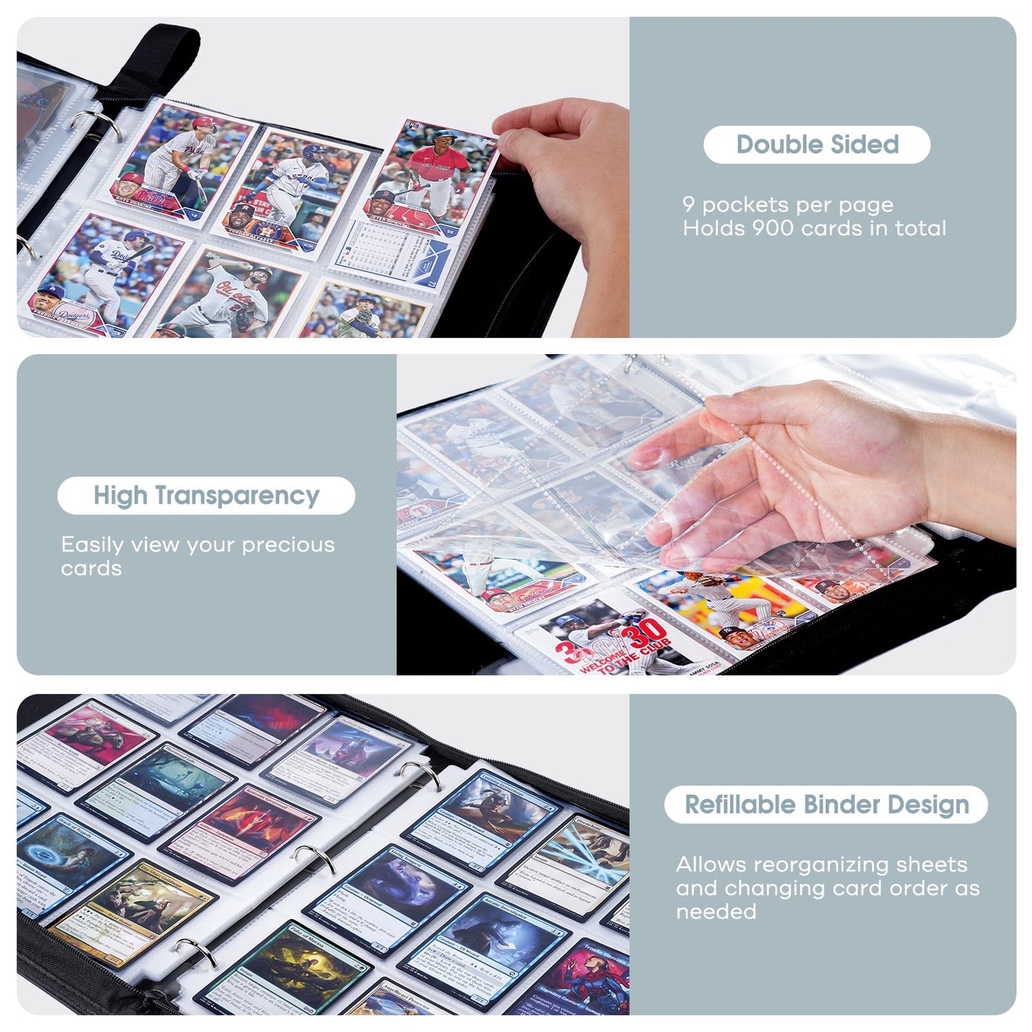 ProCase 900 Pockets Card Binder with Clear Window for Trading Cards, 9 Double Sided Pockets Cards Colletction Album Holder with Removable Sleeves for