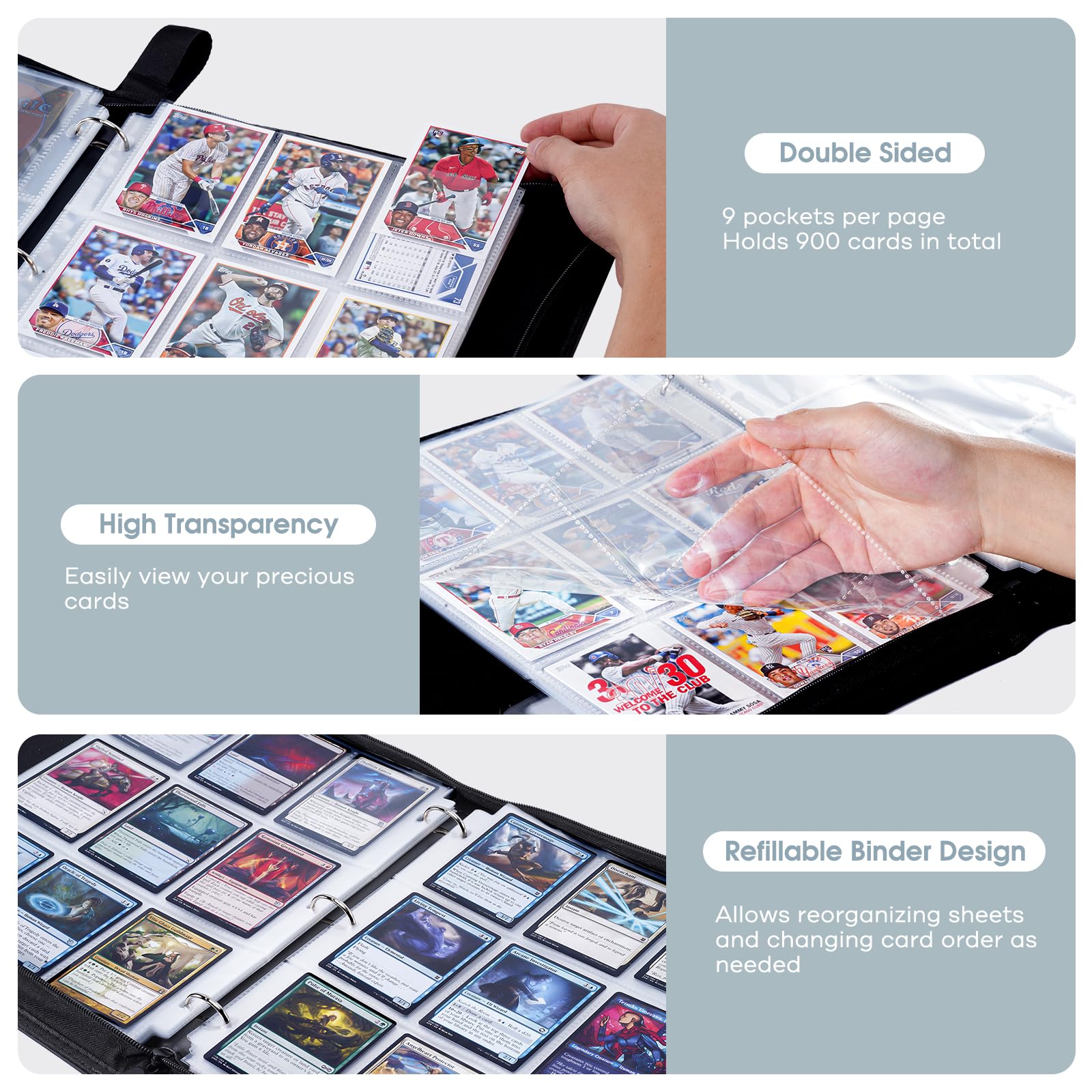 ProCase 900 Pockets Card Binder with Clear Window for Trading Cards, 9 Double Sided Pockets Cards Colletction Album Holder with Removable Sleeves for