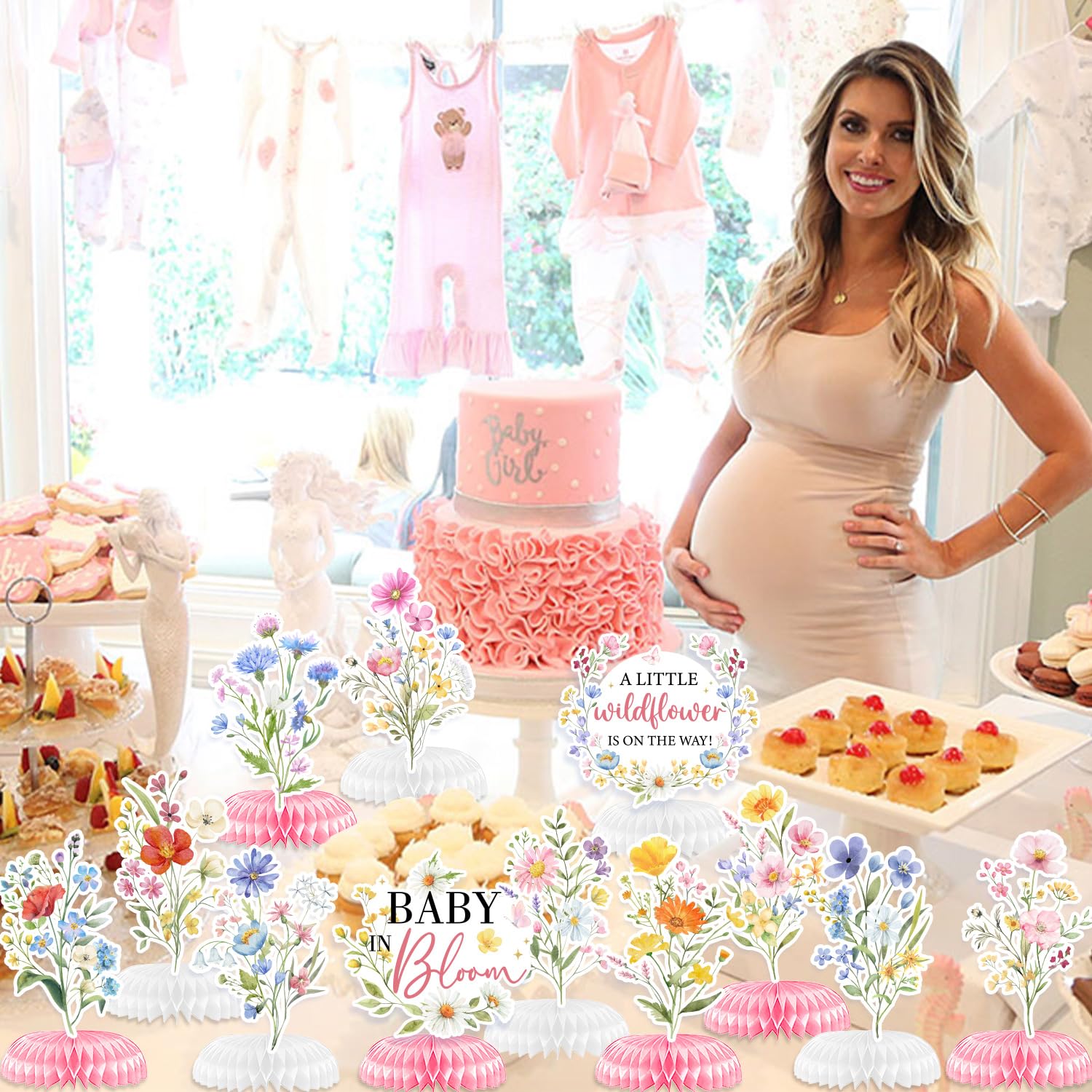 Baby in Bloom Baby Shower Decorations Honeycomb Centerpiece, 12PCS Wildflower Baby Shower Honeycomb Centerpiece A Little Wildflower Is On The Way