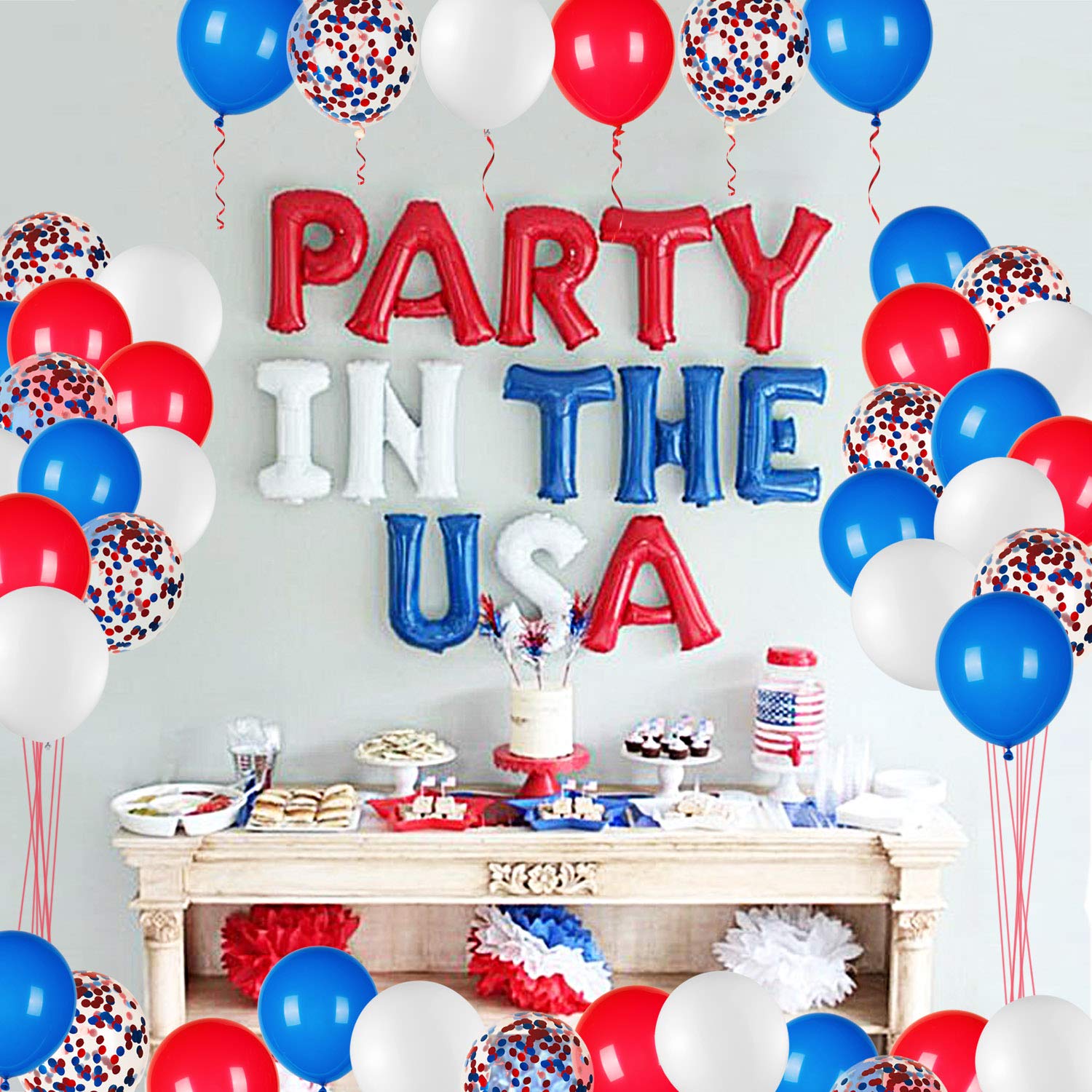 JOYYPOP 80 PCS Red White and Blue Balloons 12 Inch Patriotic Balloons with Confetti Balloons for 4th of July Decorations Independence Day 250