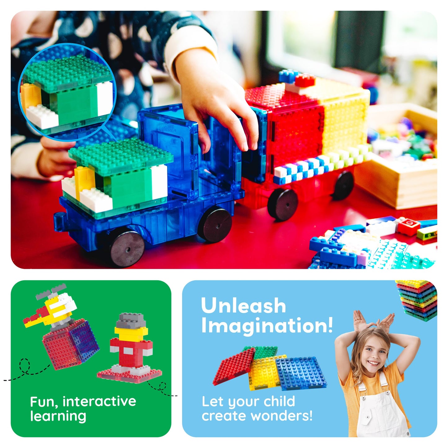PicassoTiles Magnetic Building Blocks Brick Tiles STEM Creative Magnet Tiles Add Ons Set Construction Toy Socket Spikes Accessory Toys Educational