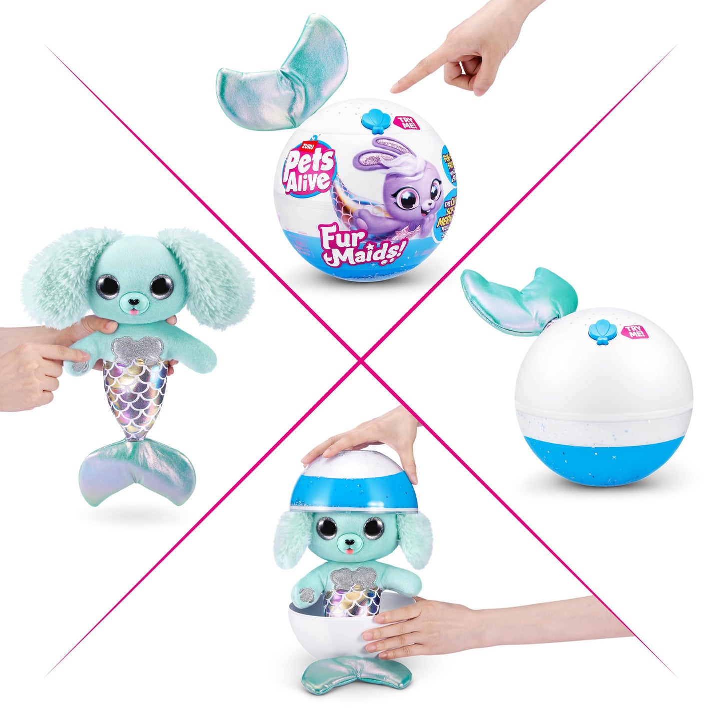 Pets Alive Furmaids by ZURU Mermaid Plush Interactive Lights Sounds Girls Toy (Green Puppy)