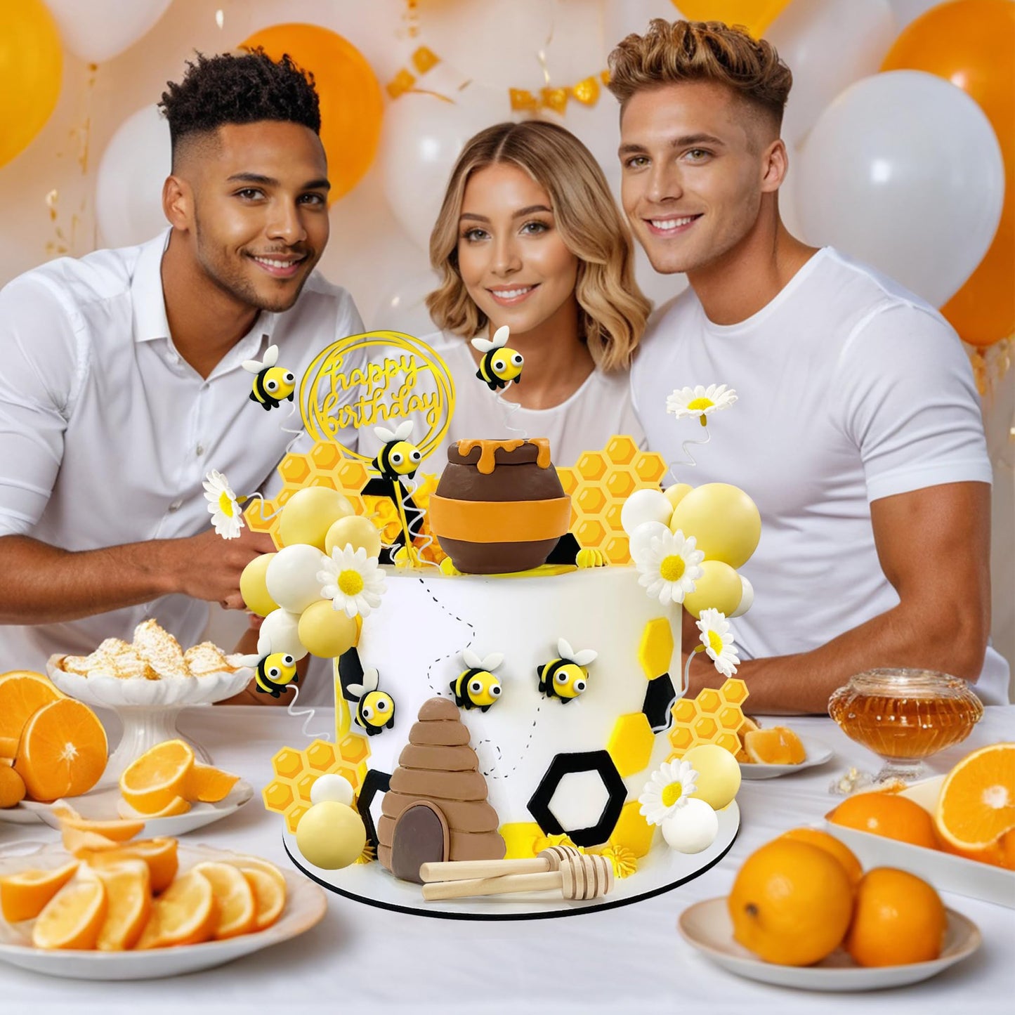 35 PCS Bee Cake Toppers Honey Jar Cake Topper Honeycomb Cake Decorations for Baby Shower Bee Theme Birthday Party Decoration Supplies