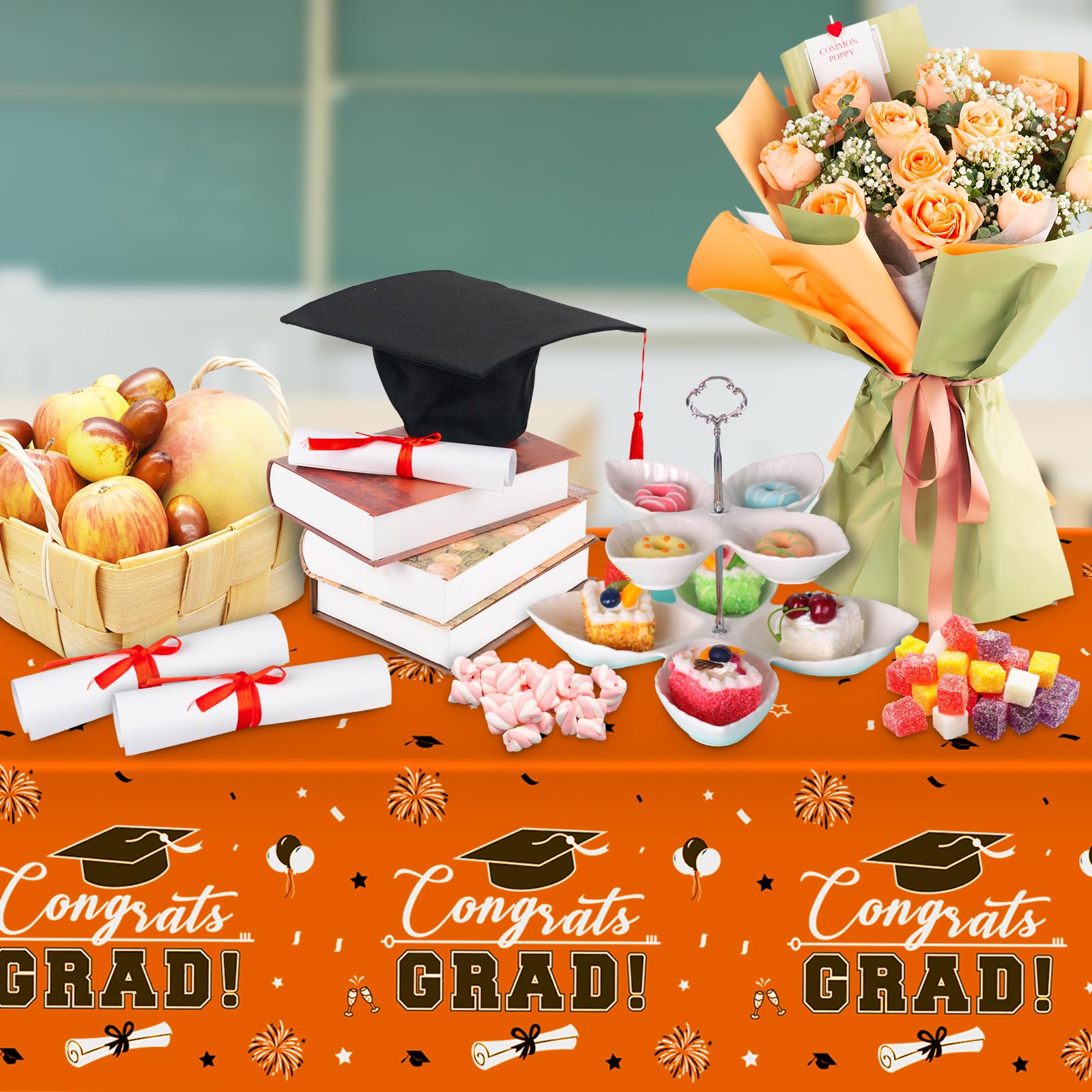 3 Pcs Graduation Tablecloth - Congrats Grad Table Cloth for Class of 2026, Disposable Plastic Rectangle Grad Table Cover for Graduation Party