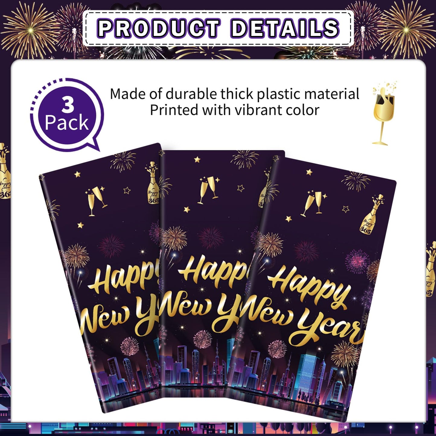Yavxzvbw 3Pcs New Years Eve Party Supplies 2026 New Years Eve Tablecloth Happy New Year 2026 Tablecloth New Year Eve Decorations