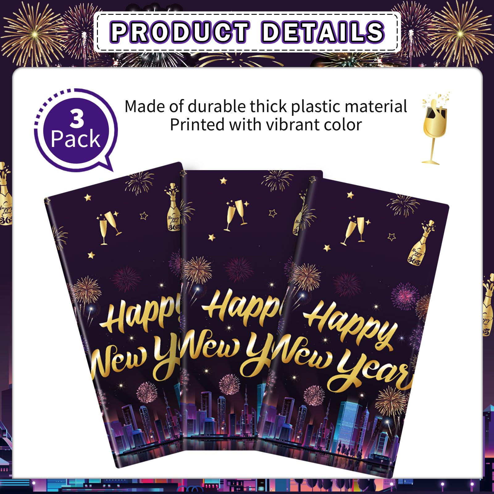 Yavxzvbw 3Pcs New Years Eve Party Supplies 2026 New Years Eve Tablecloth Happy New Year 2026 Tablecloth New Year Eve Decorations