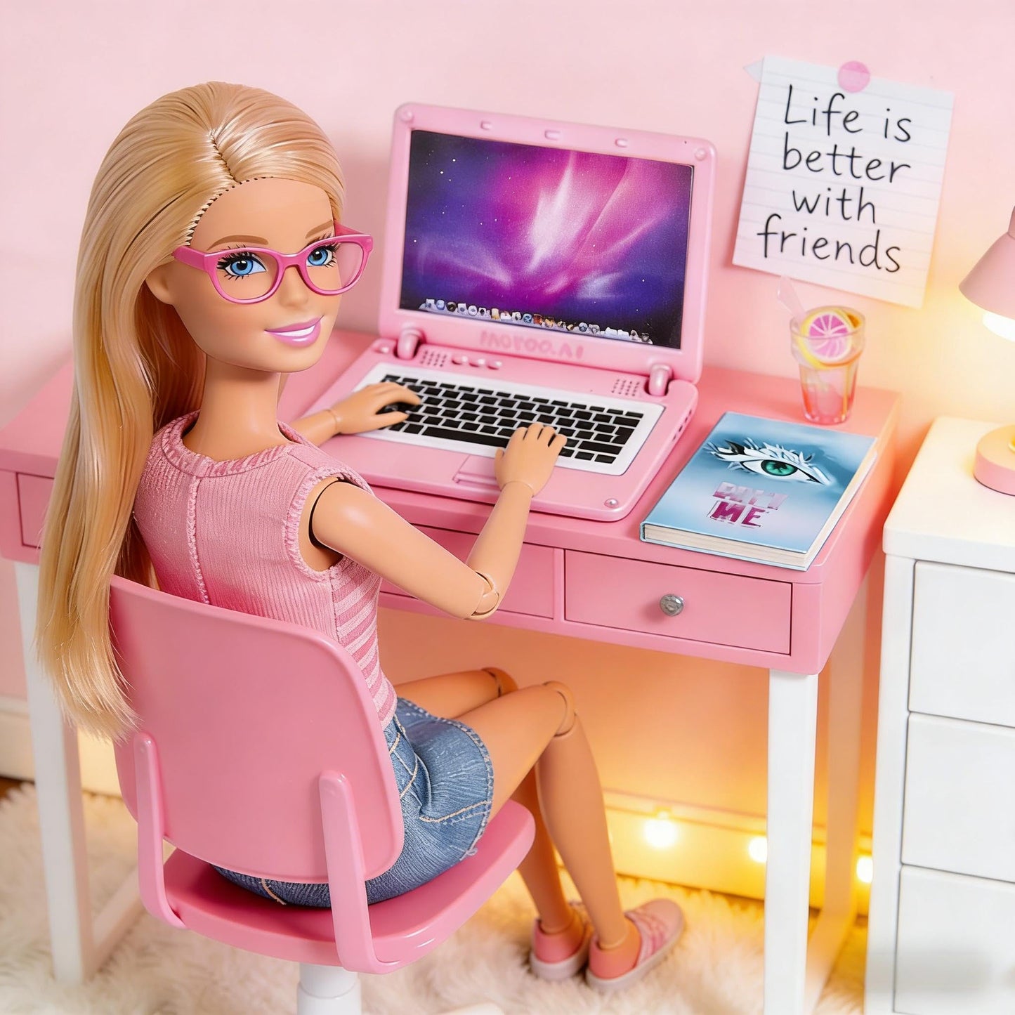 21 Pcs Miniature Dollhouse Accessories Laptop Phone 1/12 1/6 Scale Tiny Miniature Things, Doll House Furniture Decor Stuff Kitchen Cake Glasses Coffee