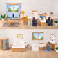 PairPear Wooden Toys Dollhouse Furniture Playset,Natural Wood Pretend Play Furnitures with Family Dolls,Dollhouse Accessories Toys Gift for Girls
