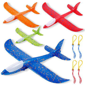 RAIHOMKIT 4Pack LED Light Foam Airplane, 17in Large Throwing Foam Plane, 2 Flight Mode Glider Flying Toy for 3 4 5 6 7 8 9 Year Olds, Throwing