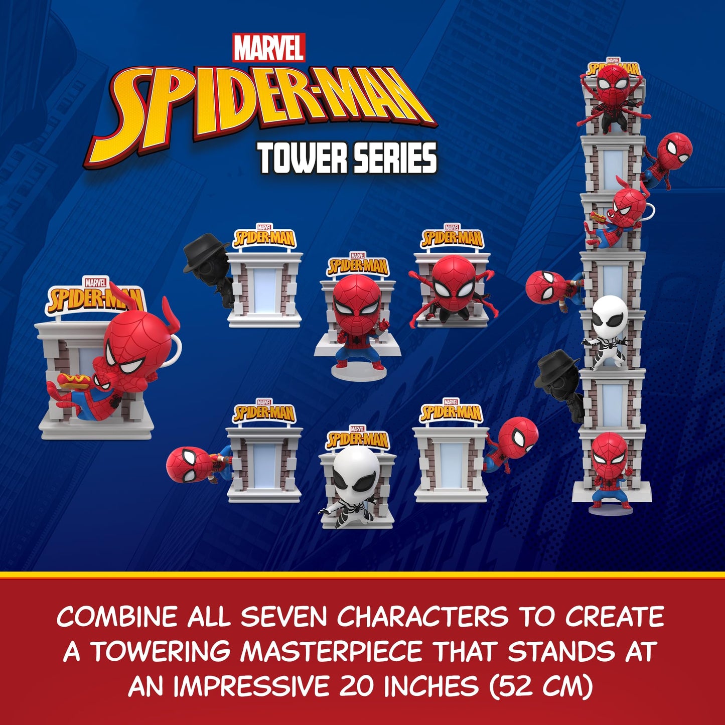 YuMe Spider-Man Tower Series Hero Box - Blind Box | Stackable 3" Superhero Movie Collectible Toy Figure | Official Marvel Merchandise | Surprise