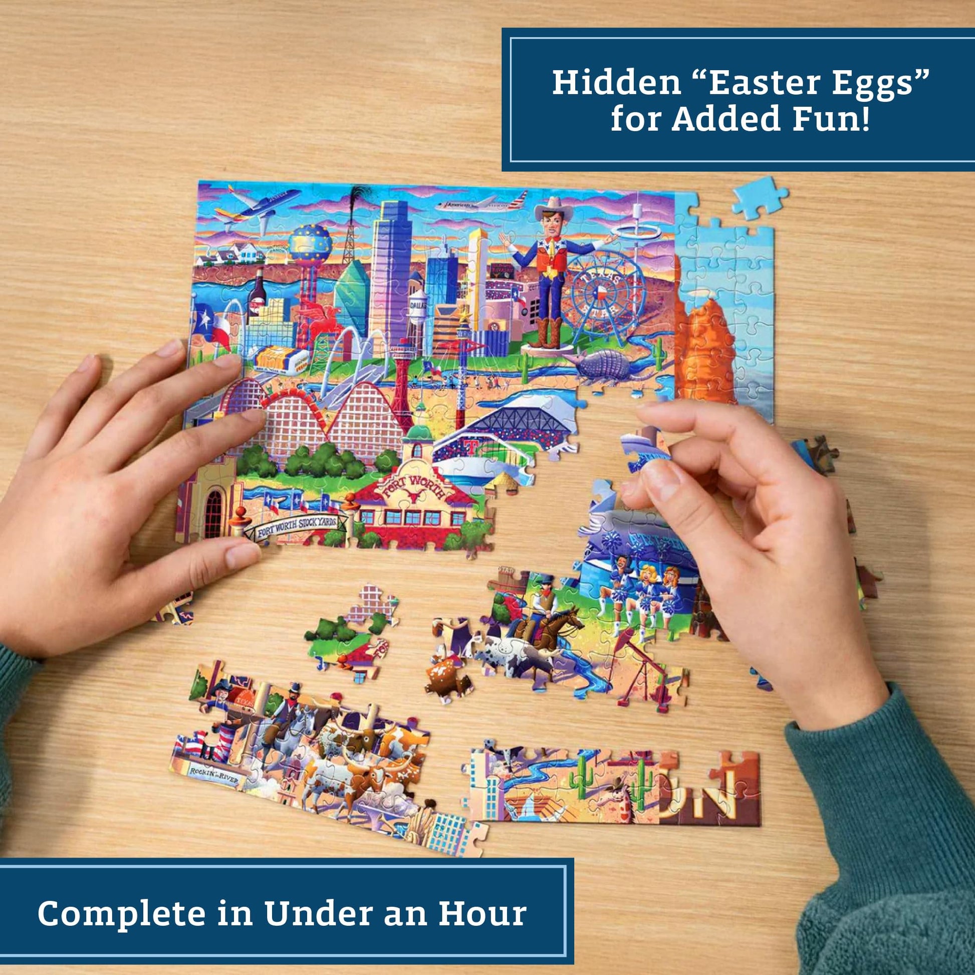 Boardwalk Dallas-Fort Worth 210 Piece Personal Puzzle, Jigsaw Puzzles with Premium Box, Texas Gifts for Adults, 6"x8"