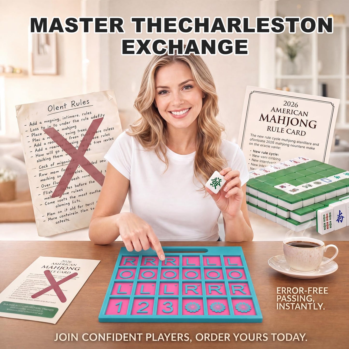 Eccentfit Mahjong Solo Practice Board - 2026 Solo Training Tool for Charleston Passing Sequence - Mahjong Learning Aid for Left, Right, Across Tiles