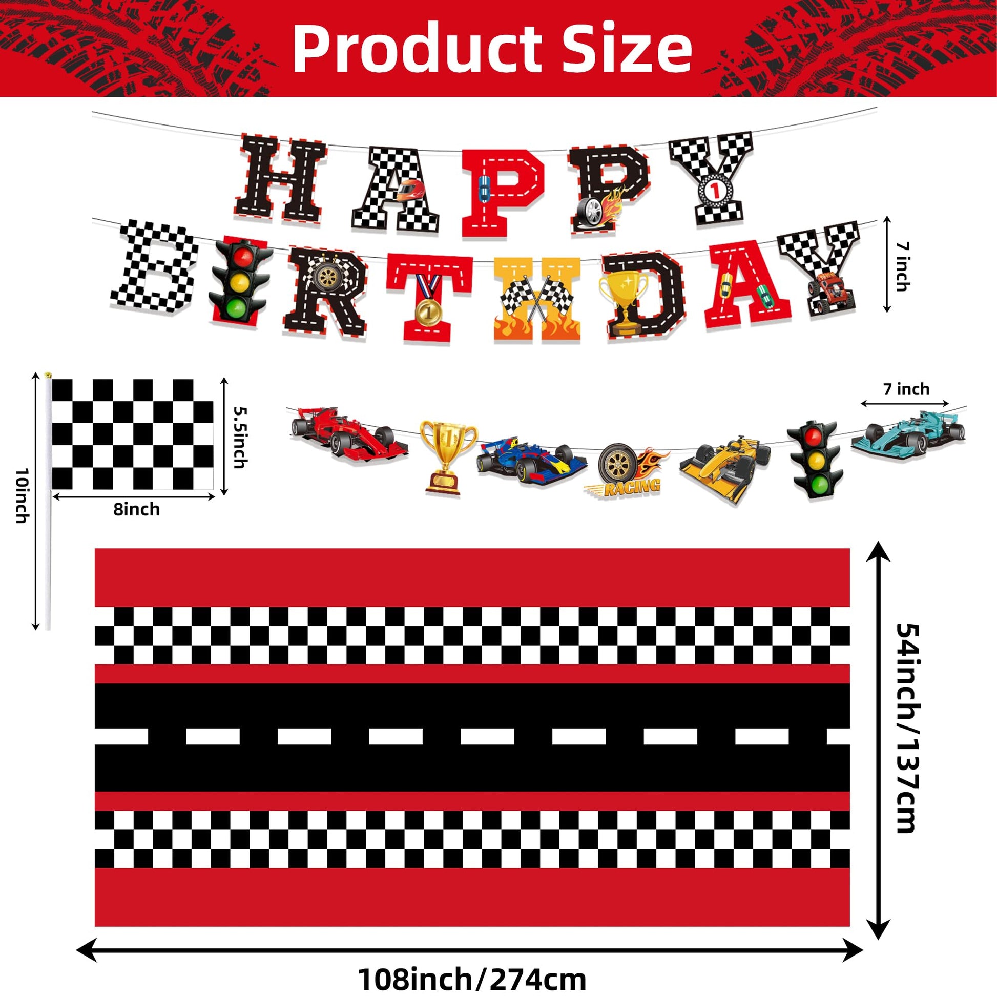 Race Car Party Decorations Happy Birthday Banner Hot Race Cars Tablecloths