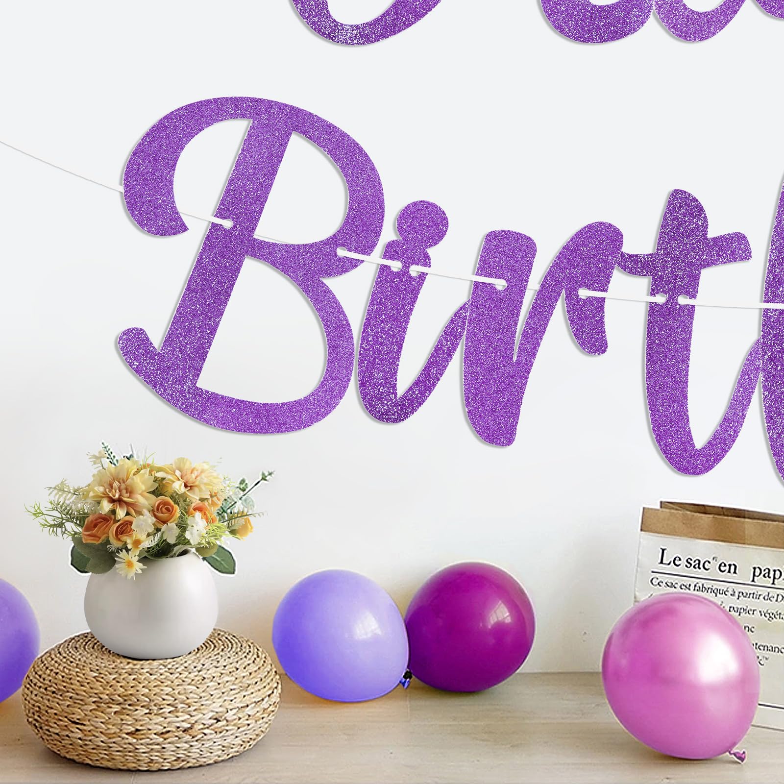 Danadia Pre-Strung Happy Birthday Banner, NO DIY Party Decorations (Purple)